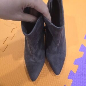 London Rebel Gray Faux Suede Ankle Boots Pointed Toe Stiletto - UK 6 / US 8